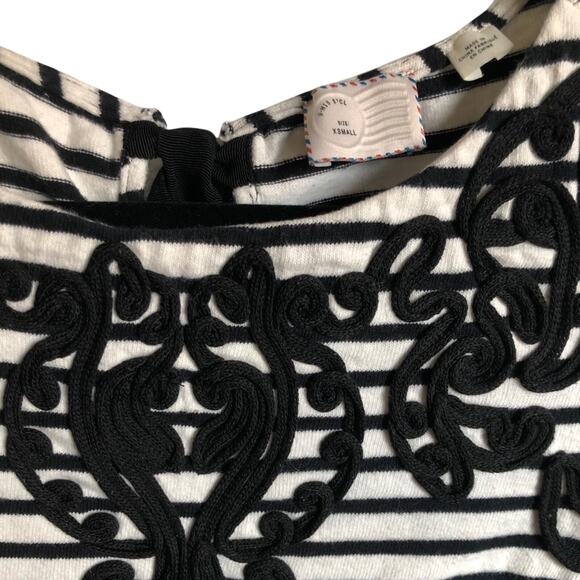 Anthropologie Stamp Black & White Striped w/ Embroidery Mini Dress XS - Picture 8 of 9